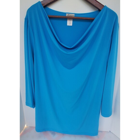 cdw Creative Design Works 90's Size 2X Sky Blue Cowl Neck Blouse 3/4 Sleeve Top - Picture 1 of 9
